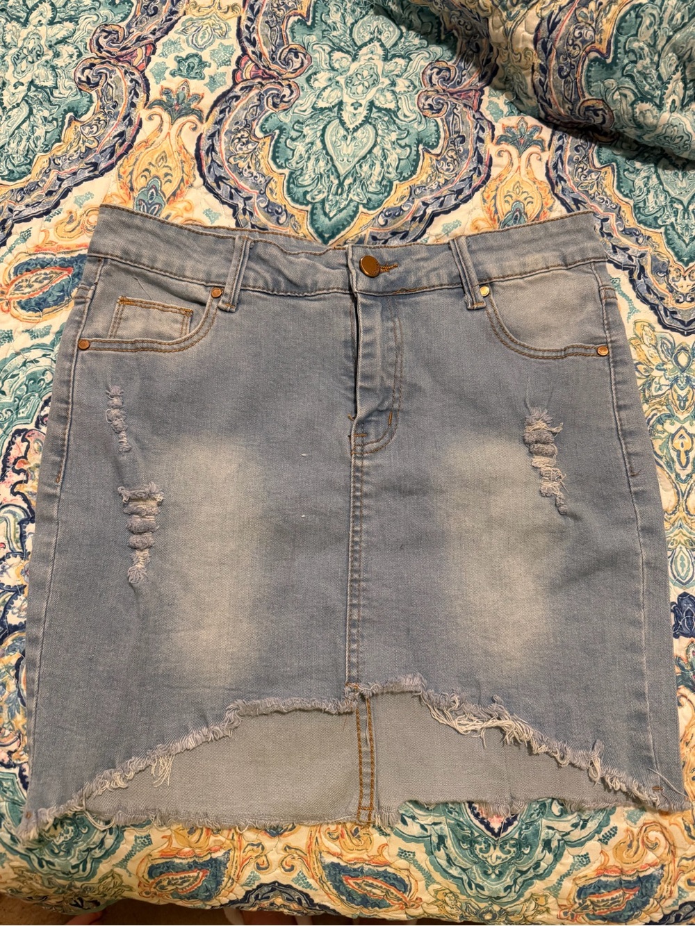Noble U Light Blue Distressed Denim Mini Skirt